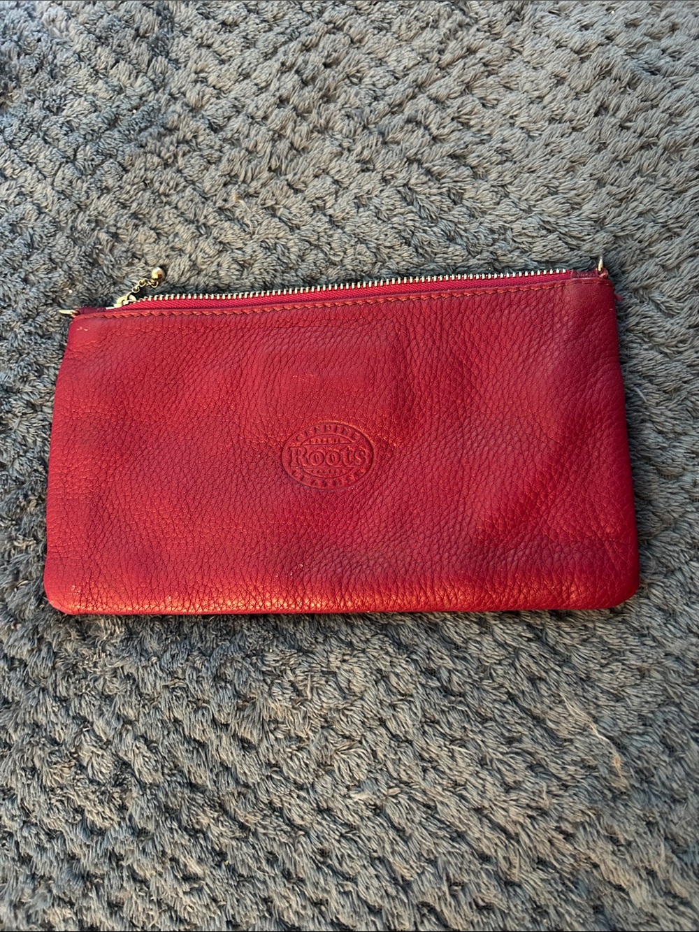 Roots Purplish Pebbled Leather Zip Wristlet Clutch